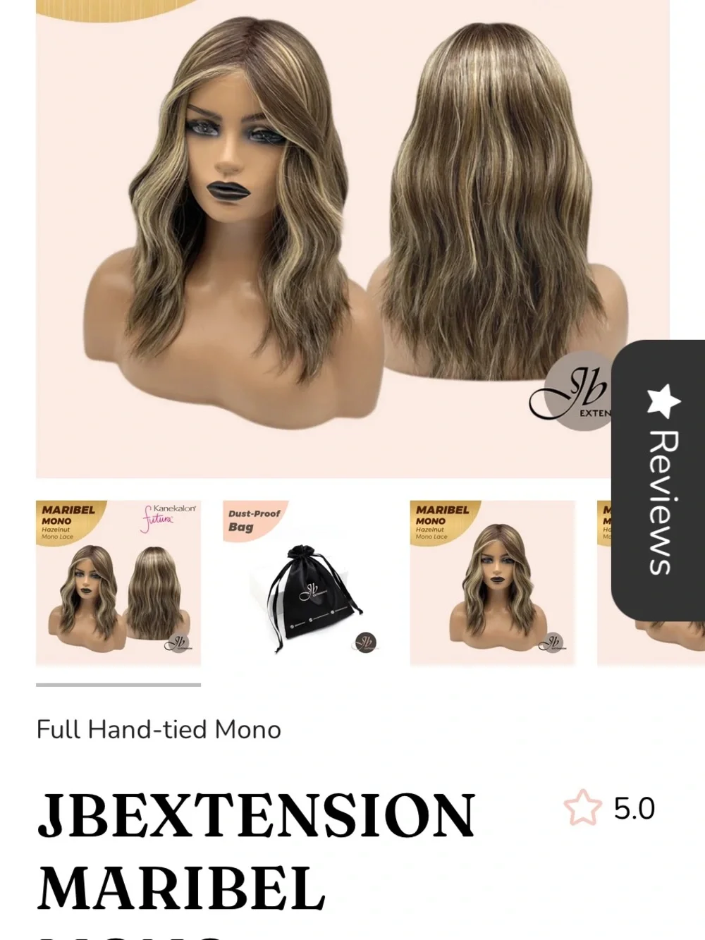 New JB Maribel full mono hand tied hazelnut wig